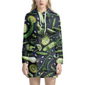 Fresh Green Fruit And Vegetables Print Pullover Hoodie Dress