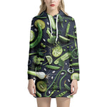 Fresh Green Fruit And Vegetables Print Hoodie Dress