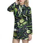 Fresh Green Fruit And Vegetables Print Hoodie Dress