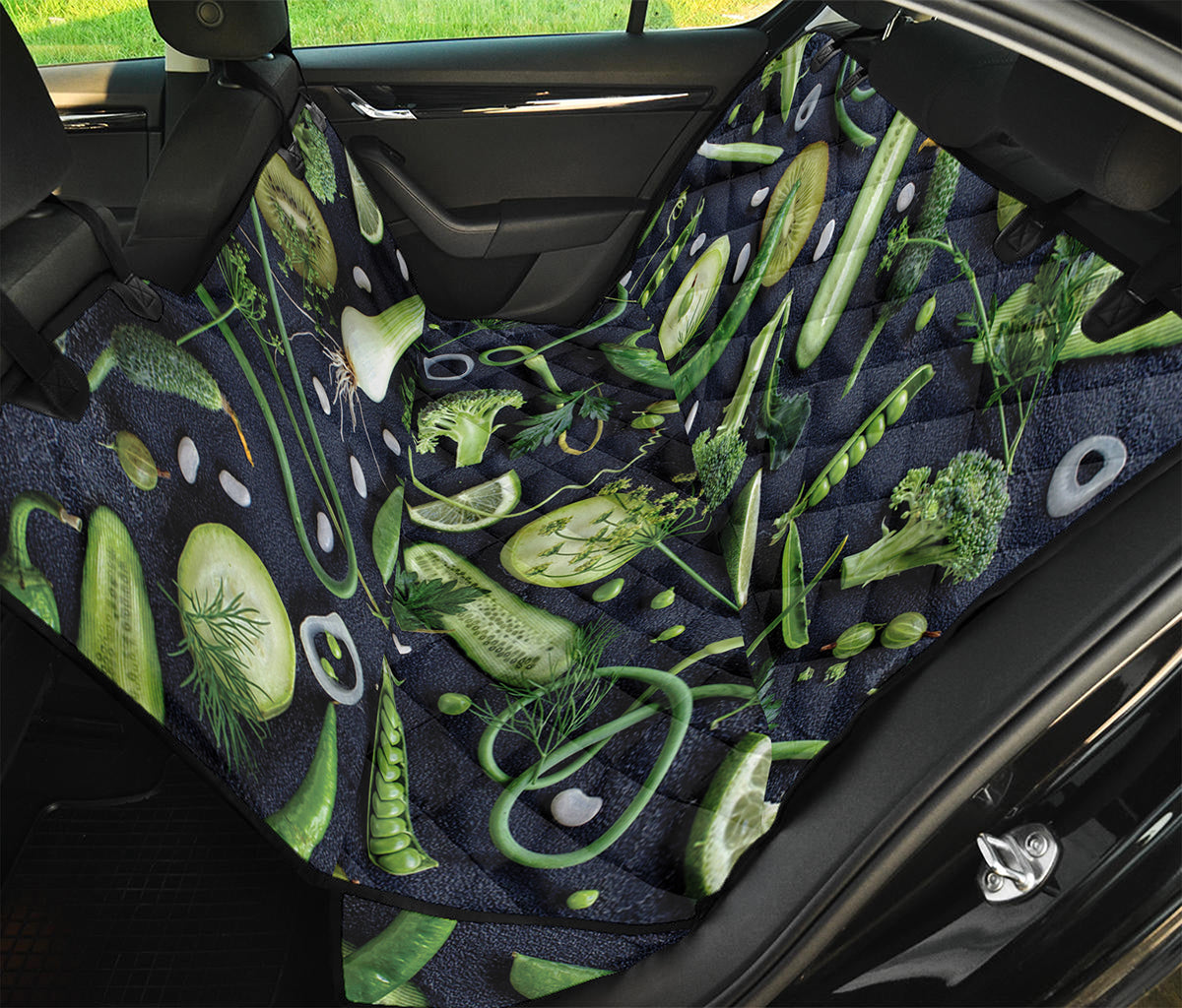 Fresh Green Fruit And Vegetables Print Pet Car Back Seat Cover