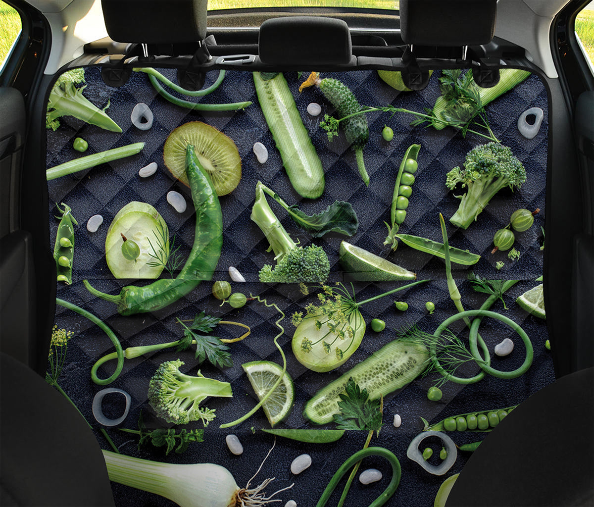 Fresh Green Fruit And Vegetables Print Pet Car Back Seat Cover