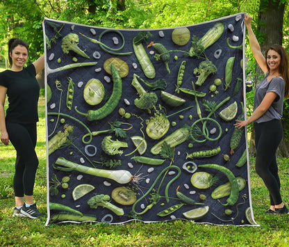 Fresh Green Fruit And Vegetables Print Quilt
