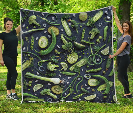 Fresh Green Fruit And Vegetables Print Quilt