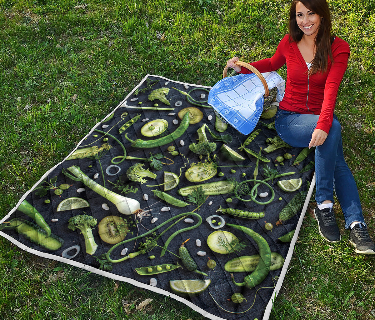 Fresh Green Fruit And Vegetables Print Quilt