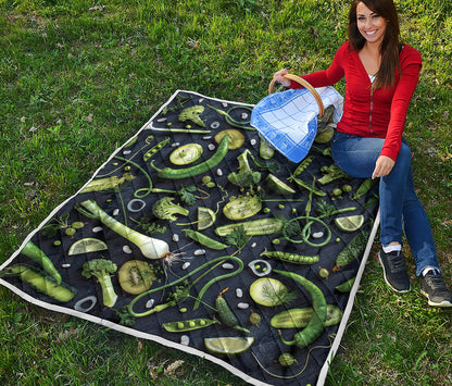Fresh Green Fruit And Vegetables Print Quilt