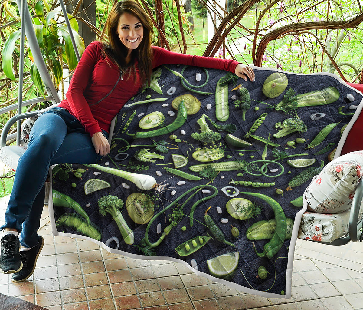 Fresh Green Fruit And Vegetables Print Quilt