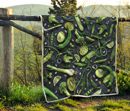 Fresh Green Fruit And Vegetables Print Quilt