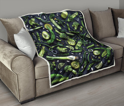 Fresh Green Fruit And Vegetables Print Quilt