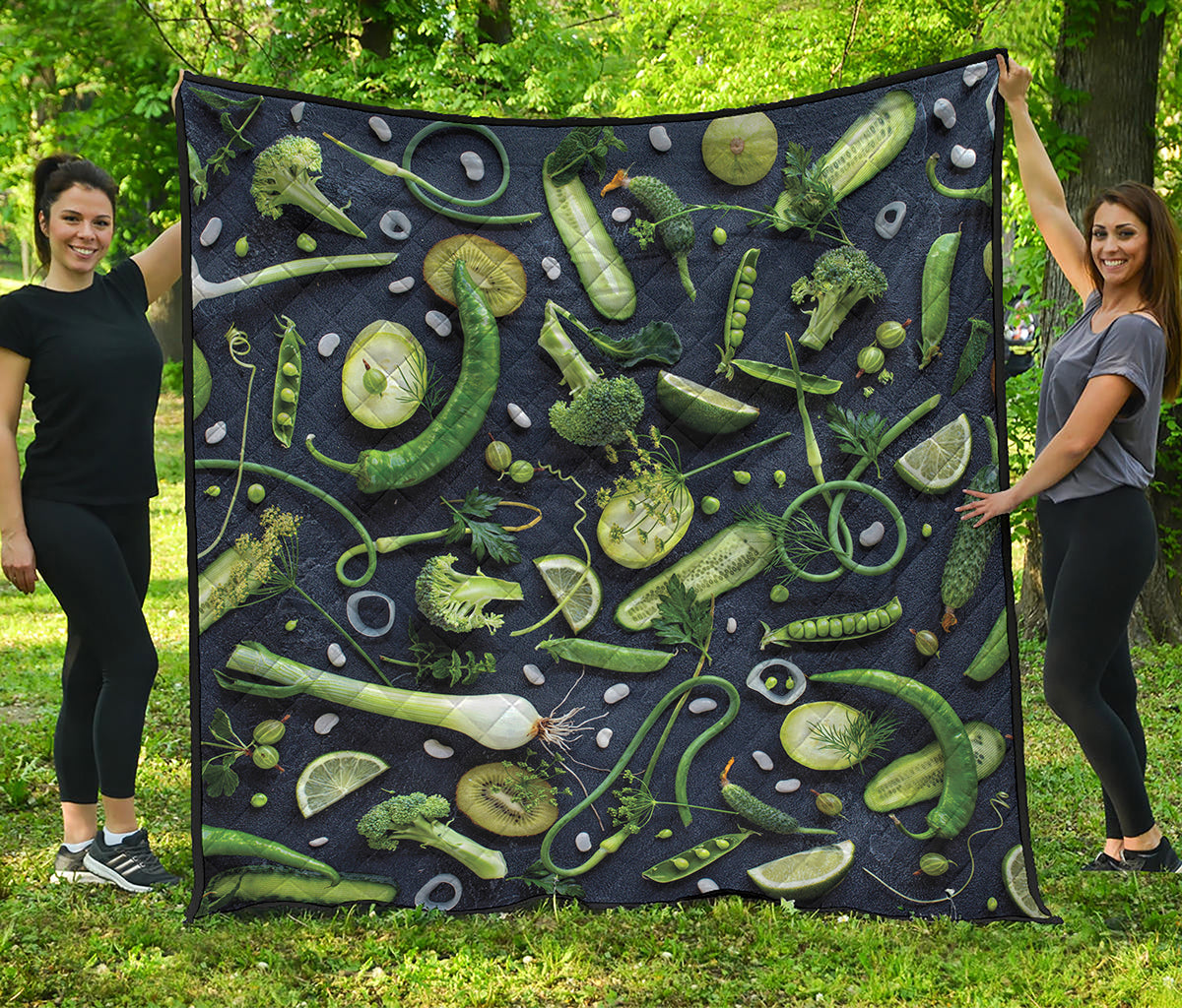 Fresh Green Fruit And Vegetables Print Quilt