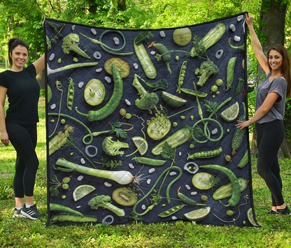 Fresh Green Fruit And Vegetables Print Quilt