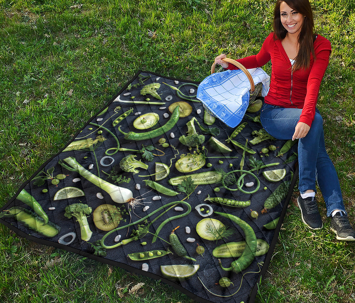 Fresh Green Fruit And Vegetables Print Quilt