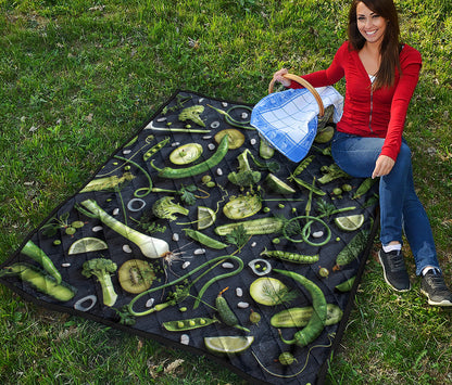 Fresh Green Fruit And Vegetables Print Quilt