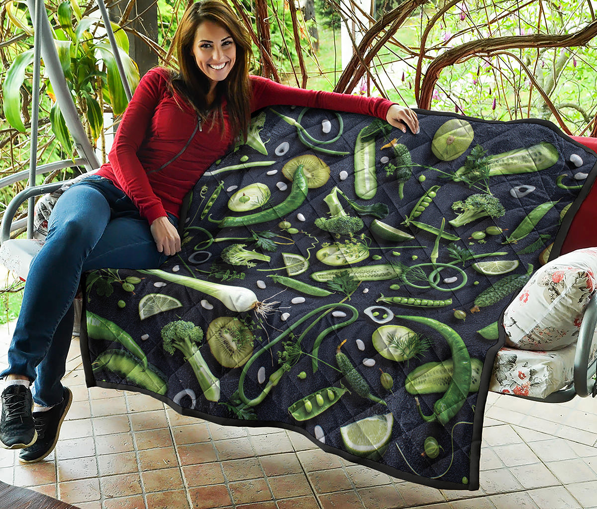 Fresh Green Fruit And Vegetables Print Quilt