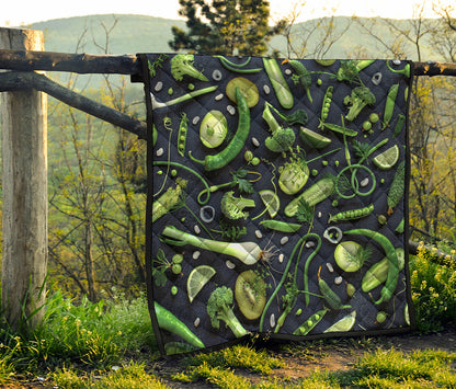 Fresh Green Fruit And Vegetables Print Quilt