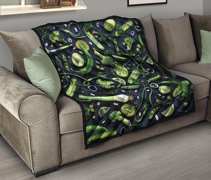 Fresh Green Fruit And Vegetables Print Quilt