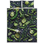 Fresh Green Fruit And Vegetables Print Quilt Bed Set