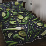Fresh Green Fruit And Vegetables Print Quilt Bed Set