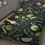 Fresh Green Fruit And Vegetables Print Quilt Bed Set