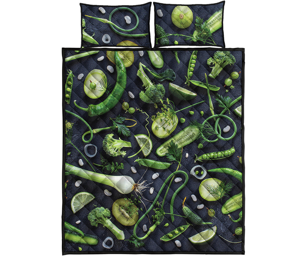 Fresh Green Fruit And Vegetables Print Quilt Bed Set