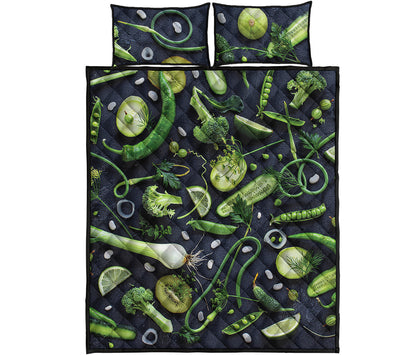 Fresh Green Fruit And Vegetables Print Quilt Bed Set