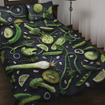 Fresh Green Fruit And Vegetables Print Quilt Bed Set