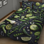 Fresh Green Fruit And Vegetables Print Quilt Bed Set