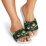 Fresh Green Fruit And Vegetables Print White Slide Sandals
