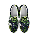 Fresh Green Fruit And Vegetables Print White Slip On Shoes
