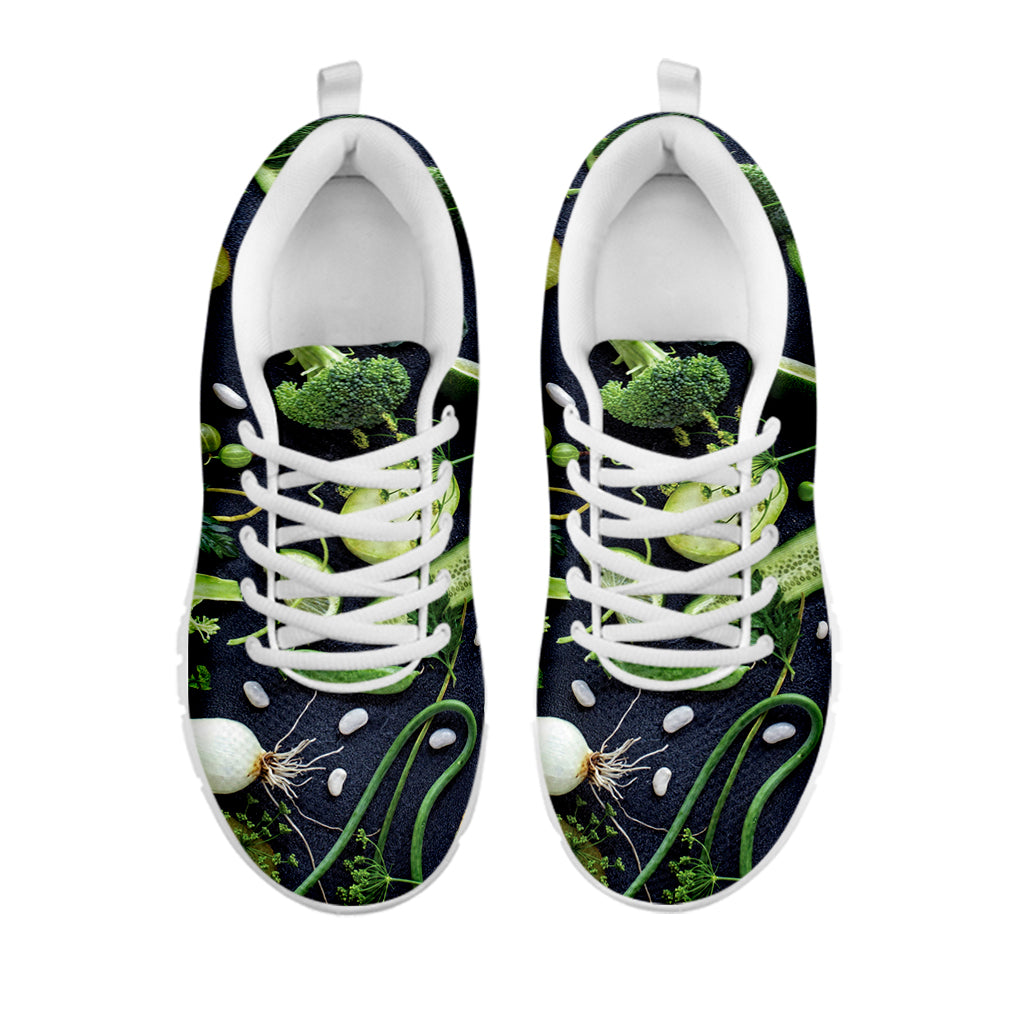 Fresh Green Fruit And Vegetables Print White Sneakers