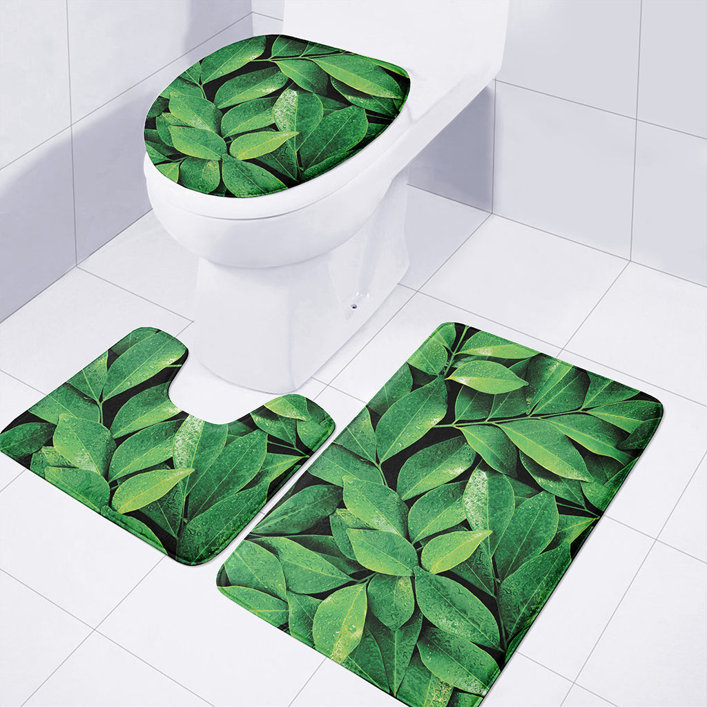 Fresh Green Leaf Print 3 Piece Bath Mat Set