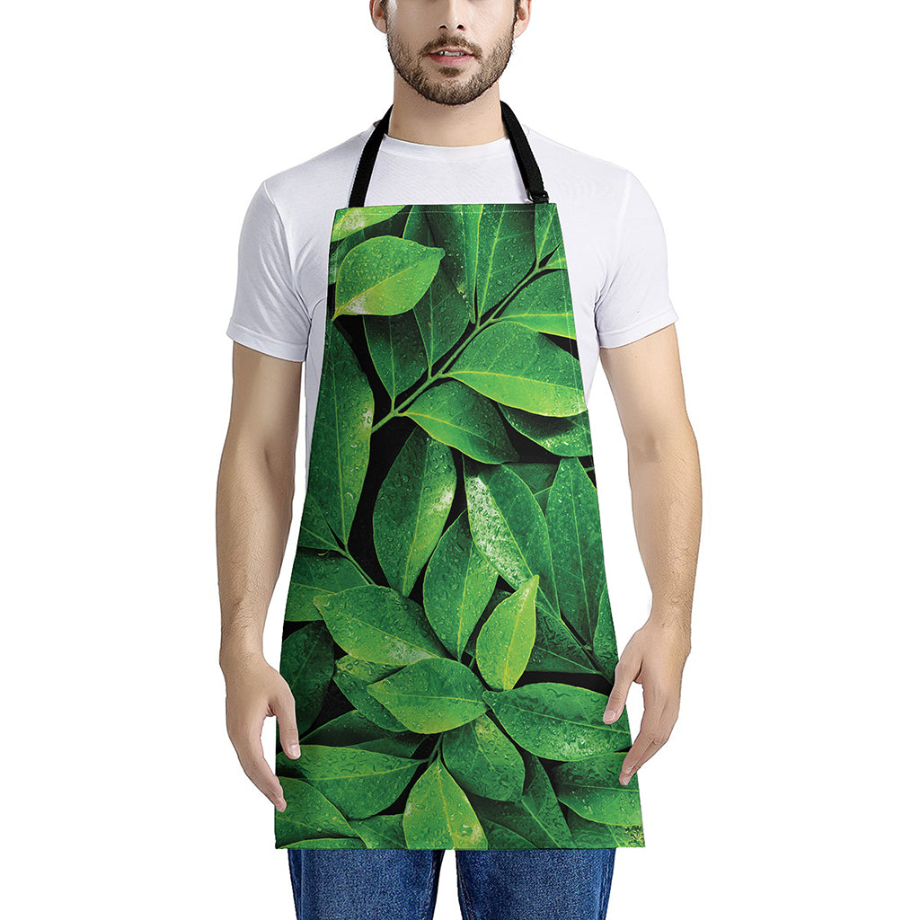 Fresh Green Leaf Print Apron