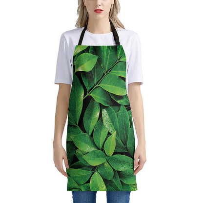 Fresh Green Leaf Print Apron