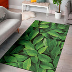 Fresh Green Leaf Print Area Rug