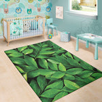 Fresh Green Leaf Print Area Rug