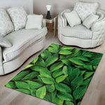 Fresh Green Leaf Print Area Rug