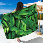 Fresh Green Leaf Print Beach Sarong Wrap
