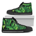 Fresh Green Leaf Print Black High Top Sneakers