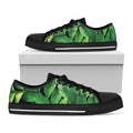 Fresh Green Leaf Print Black Low Top Sneakers