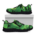 Fresh Green Leaf Print Black Running Shoes