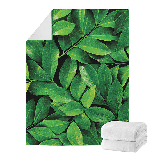 Fresh Green Leaf Print Blanket