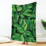Fresh Green Leaf Print Blanket