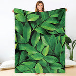 Fresh Green Leaf Print Blanket