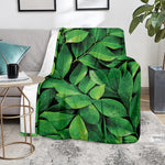 Fresh Green Leaf Print Blanket