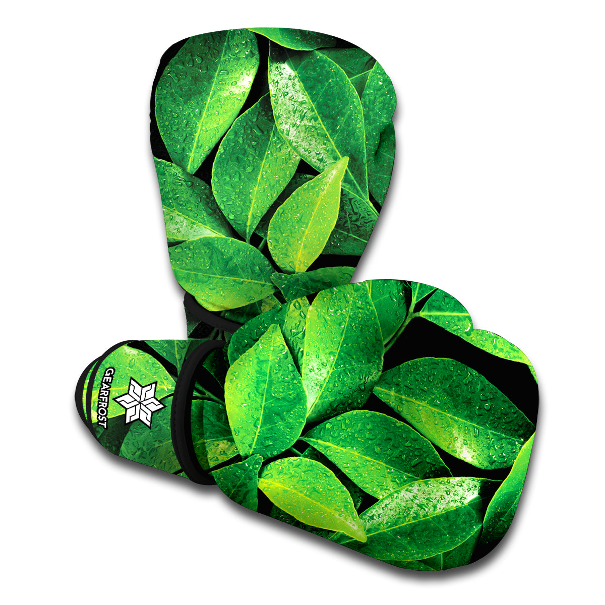 Fresh Green Leaf Print Boxing Gloves