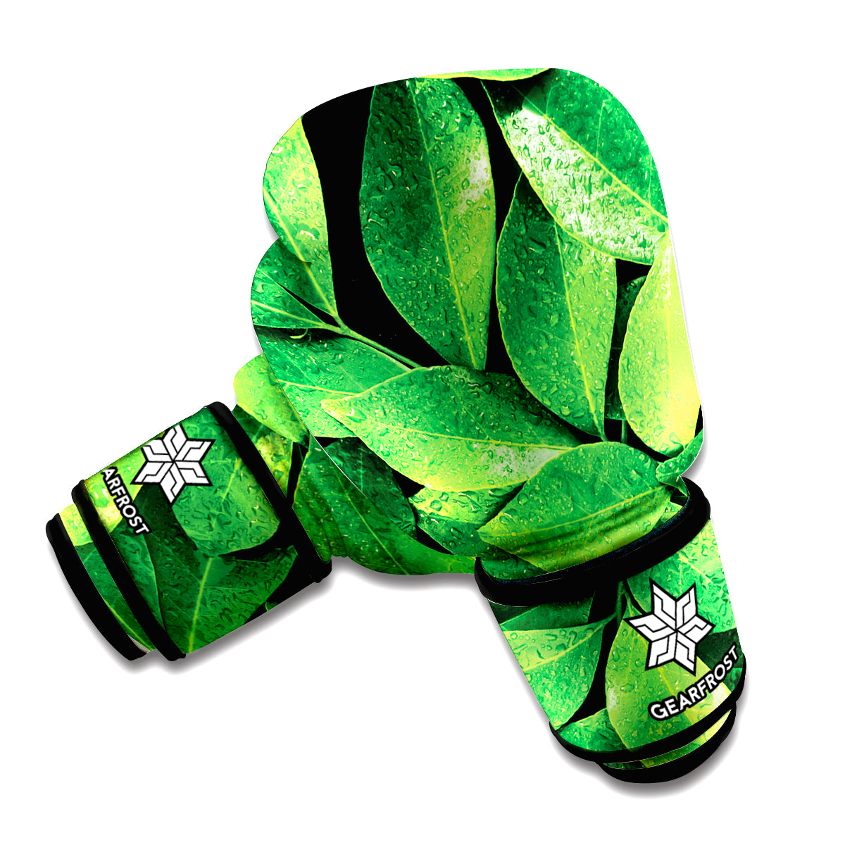 Fresh Green Leaf Print Boxing Gloves