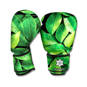 Fresh Green Leaf Print Boxing Gloves