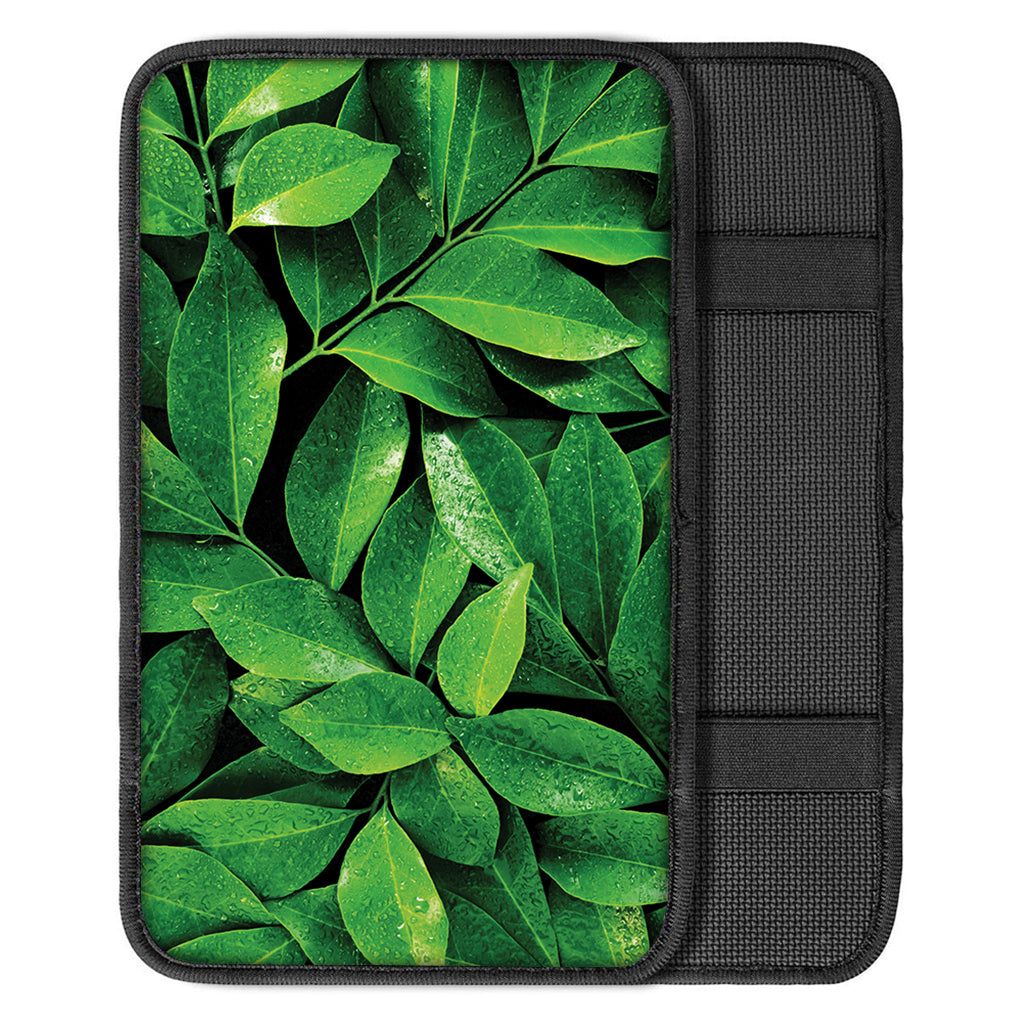 Fresh Green Leaf Print Car Center Console Cover