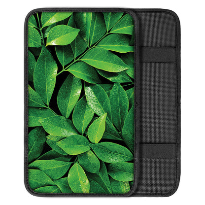 Fresh Green Leaf Print Car Center Console Cover