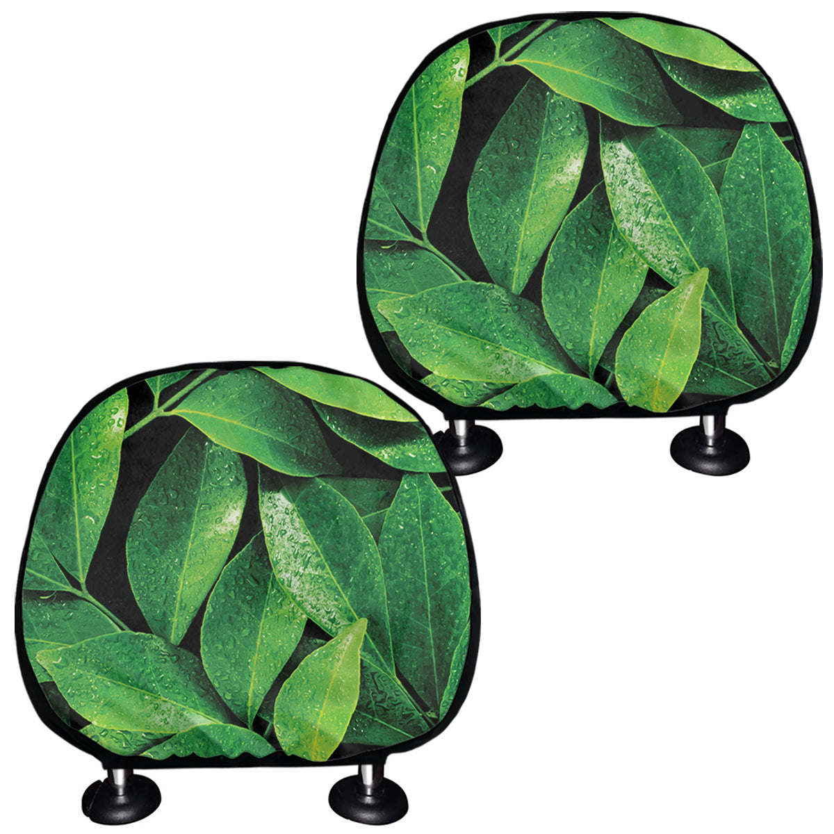 Fresh Green Leaf Print Car Headrest Covers