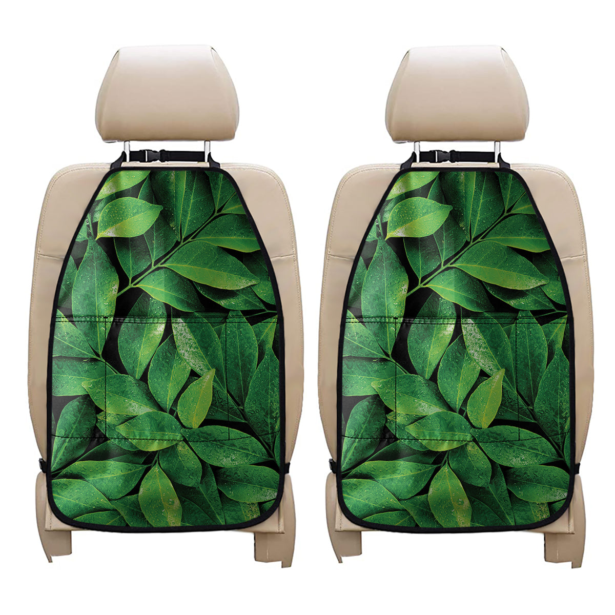 Fresh Green Leaf Print Car Seat Organizers